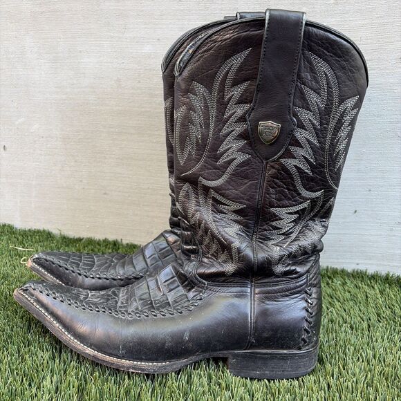 Wild West Crocodile Leather Toe Cowboy Western Boots Handcrafted Sz 8 Black main image 4